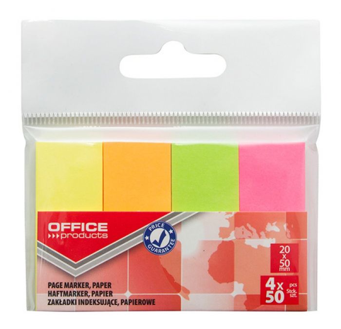 Filing Index Tabs OFFICE PRODUCTS, paper, 20x50 mm, 4x50 tabs, neon assorted colors