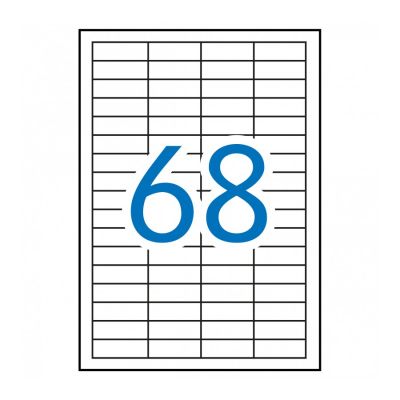 White permanent labels 48.5 x 16.9 mm, 68 on A4 sheet, 100 sheets