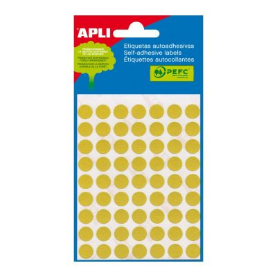 Etikett iseliimuv APLI ümar 10mm, kollane, 315tk/pk, Ref.02051, markeerimispunkt
