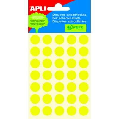 Etikett iseliimuv APLI ümar 13mm, kollane, 175tk/pk, Ref.02055, markeerimispunkt