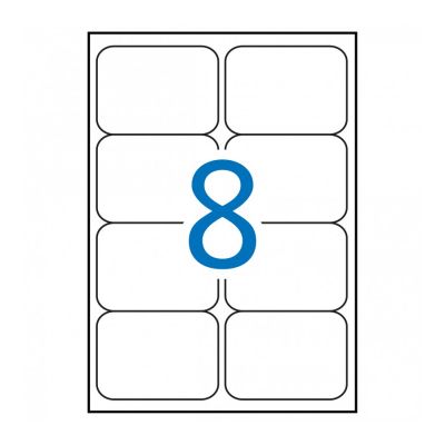 White permanent labels 99.1 x 67.7 mm, round corners, 8 on A4 sheet, 100 sheets