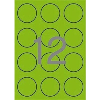 Etikett iseliimuv APLI D60mm ümar neoonroheline, 12 tk A4 lehel, 20l/pk, Ref. 02869
