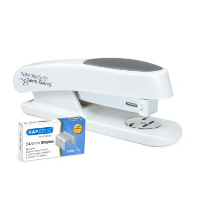 Stapler Rapesco Germ-Savvy Eco antibacterial + 1000 staples, 20pages, 24/6, soft, white