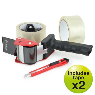 Packing tape dispenser + 2 rolls of tape 50mmx66m and knife, Germ-Savvy antibacterial, Rapesco