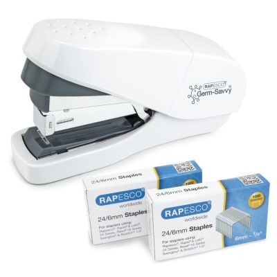 Stapler Rapesco Germ-Savvy Eco antibacterial + 2000 staples, 35pages, 24/6, flat clinch, white