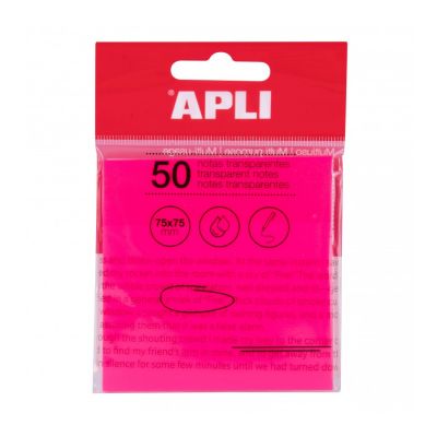 Transparent self-adhesive notes 75 x 75 mm 50 sheets pink Apli