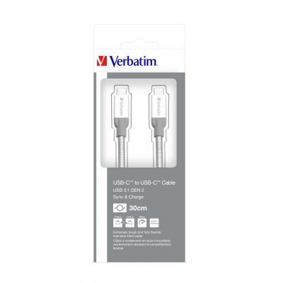 USB-kaabel USB-C USB-C 0.3m Verbatim USB3.1 USB-C Sync & Charge , Stainless Steel/Silver