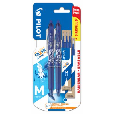 Pilot Frixion bonus pack: Rollerball pen Pilot Frixion CLICKer 0,7 blue erasable, 2 pcs + 6 refills