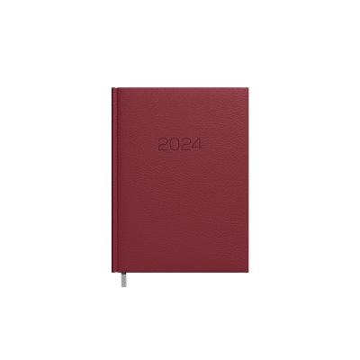 Book calendar CHANCELLOR Day in burgundy, with faux leather cover, content of the day