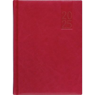 Raamatkalender A5 NÄDAL, tumepunane, vertikaal, kõvaköide, kunstnahast kaantega 2025a.