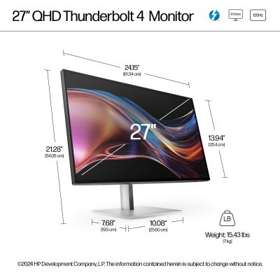 HP 727pu Series 7 Pro QHD Charging Monitor - 27" 2560x1440 QHD 400-nit 120Hz AG, IPS Black HDR 400, USB-C(100W/15W)/HDMI/DisplayPort Daisy-Chain, 5x USB-A, RJ-45 LAN, height adjustable/tilt/swivel/pi