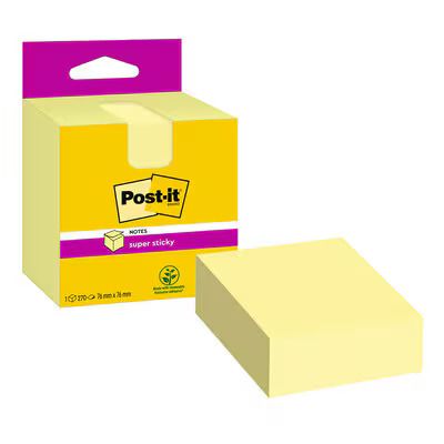 Märkmepaber iseliimuv POST-IT Super Sticky, 76x76mm, märkmekuup 270 lehte, kollane