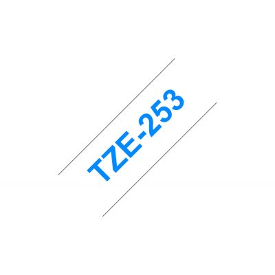 Kleepkirjalint Brother TZE-253 valge, sinine tekst, laius 24mm