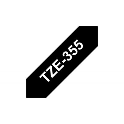 Kleepkirjalint Brother TZE-355 must, valge tekst, laius 24mm