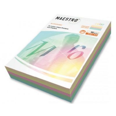 Värviline paber Maestro Color, pastelsed 5*50lehte 80g A4