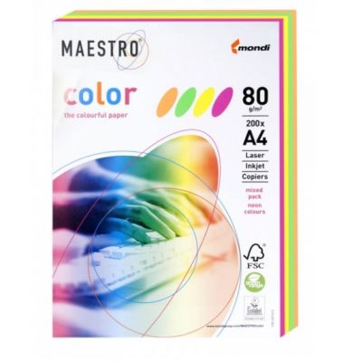 Värviline paber Maestro Color, neoon 4*50lehte 80g A4