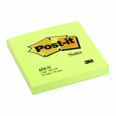 Notepad self-adhesive POST-IT 654 neon green, 76x76mm (pack of 100l.)