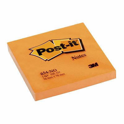 Märkmepaber iseliimuv POST-IT 654 neoonoranz,76x76mm (pakis 100l.)