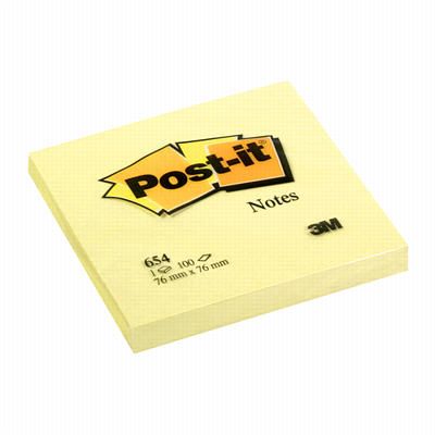 Märkmepaber iseliimuv POST-IT 654 kollane,76x76mm (pakis 100l.)