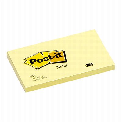 Märkmepaber iseliimuv POST-IT 655  kollane,76x127mm (pakis 100l.)