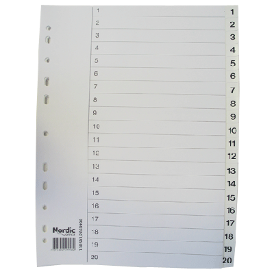 Index sheets A4 1-20 plastic Nordic Office
