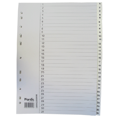 Index sheets A4 1-31 plastic Nordic Office