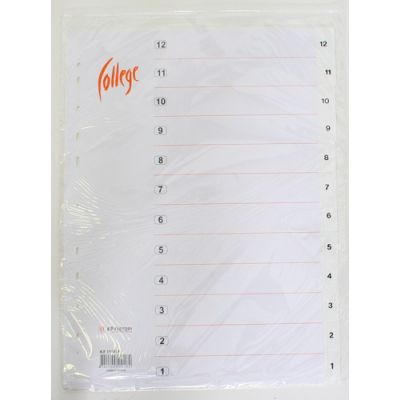 Dividers College A4 12-1 plastic, white