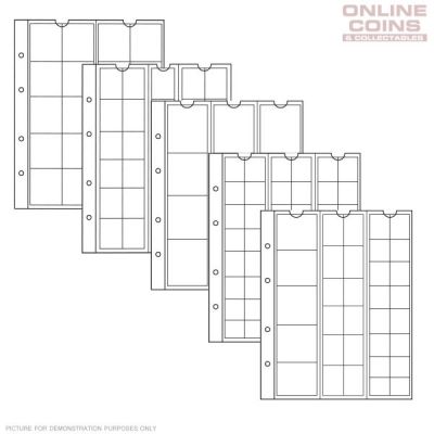 Tab for coins NUMIS VARIETY 338347 different sizes 17/25/34 / 44mm, 5 sheets per pack, white background, Leuchtturm