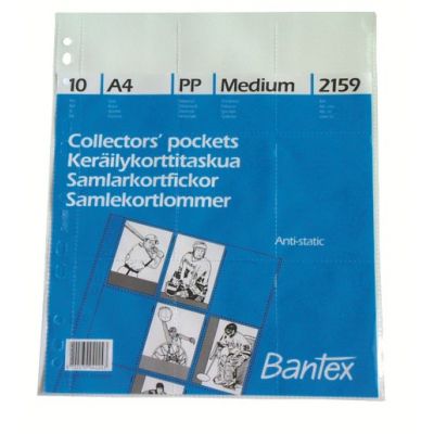 Punched pocket for trading cards A4, 80 mic, glossy, for 9 cards 64x89 mm, pack of 10 pcs, Bantex
