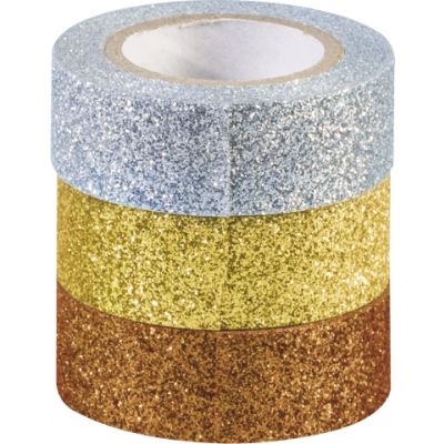 Glitter Tapes each roll 15 mm x 3 m copper-, gold-, silver-coloured
