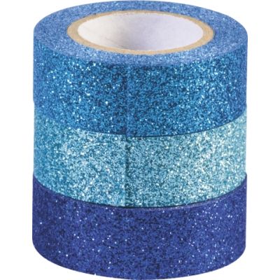 Glitter Tapes each roll 15 mm x 3 m light blue, medium blue, dark blue