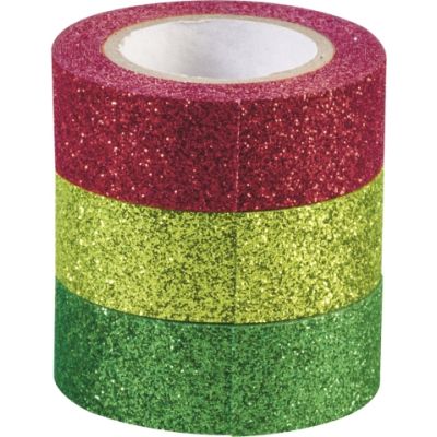 Glitter Tapes each roll 15 mm x 3 m dark green, light green, red