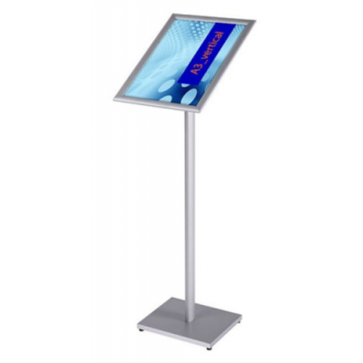 Information stand on the floor A3, with protective film, K-110cm, folding frame 25mm / silver gray