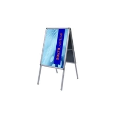 A-shaped advertising base for indoor use, with protective film, 500x700mm, folding frame 25mm / silver gray