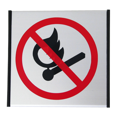 Prohibition sign 1.6 FIRE CREATION -93x93mm / anode. alum.