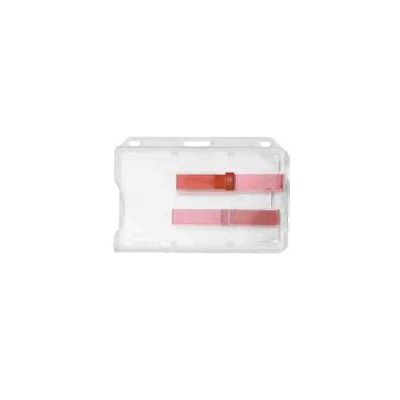Card holder for 2 cards, closed, horizontal, transparent, sliding strip for easy card removal