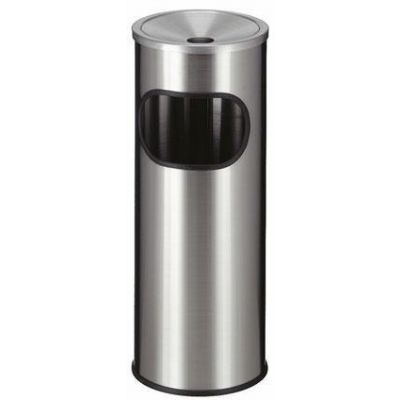 Trash can with ashtray D-24cm, H-61cm + inner bucket 9l / stainless