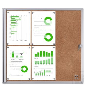 Information cabinet 6xA4 indoors, lockable pl. glass door, external dimensions L-711x655x26mm / cork background, alum. S profile