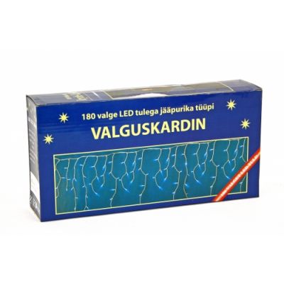 LED valguskardin jääpurika tüüpi, 3,5m,180 tuld, valge kaabel, väljas/toas kasutatav