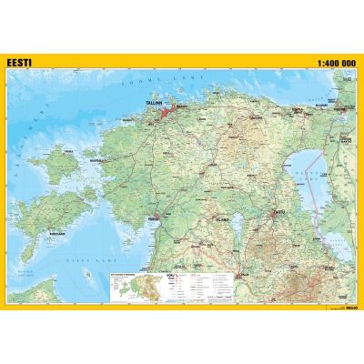 Wall map laminated - Estonian general geographical 1: 400 000, 990x700mm