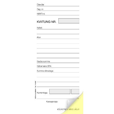 Form "Arve-Kviitung A7" vertical, 2x50sh, carbon paper
