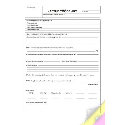 Form "Kaetud tööde akt A4"3x25sh , carbon paper