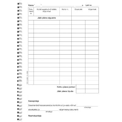 Form " Kassaraamat A5" vertical, wire-bound, 100sh