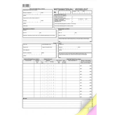 Form "Metsamaterjali veoseleht A4" vertical, 3x1sh, carbon paper