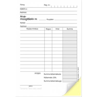 Arve-müügitsekk A6 pikuti, isekopeeruv 2x50
