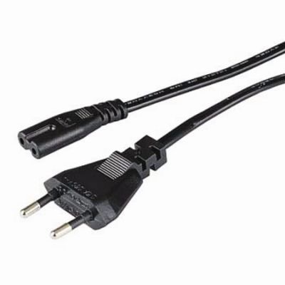 Power cable for consumer electronics, with 2 terminals, black, 1.5 m Hama Mains Cable, Euro Plug - 2-Pin Socket (Double Groove)