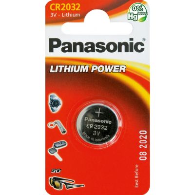 Patarei Panasonic CR2032 3V Liitium 220mAh, 1 patarei h3,2mm d20mm (asendab LR2032/DL2032/KCR2032)