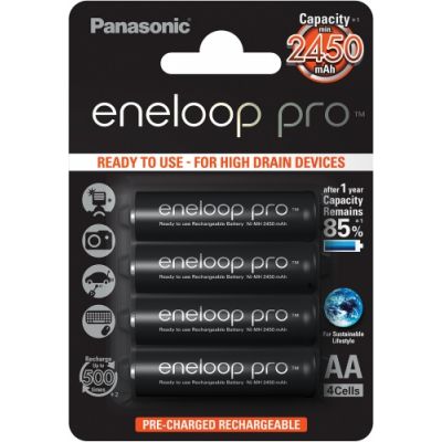 Batteries Panasonic Eneloop Pro AA HR6 2500mAh NiMH 4BP, 1.2V 4 batteries for high power devices