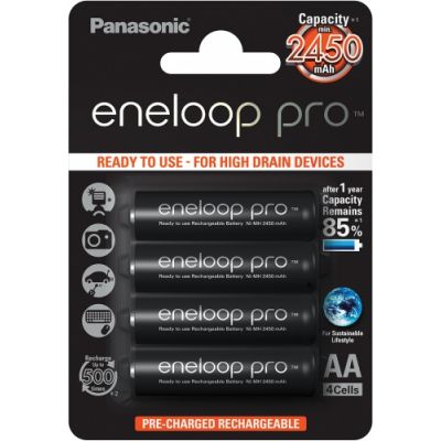 Akupatareid Panasonic Eneloop Pro AA HR6 2500mAh NiMH 4BP, 1,2V 4 akupatareid suure voolutarbega seadmetele