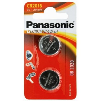Batteries Panasonic CR2016 / 2B, 2 batteries, 3V Lithium 90mAh diam 20mm h 1.6mm